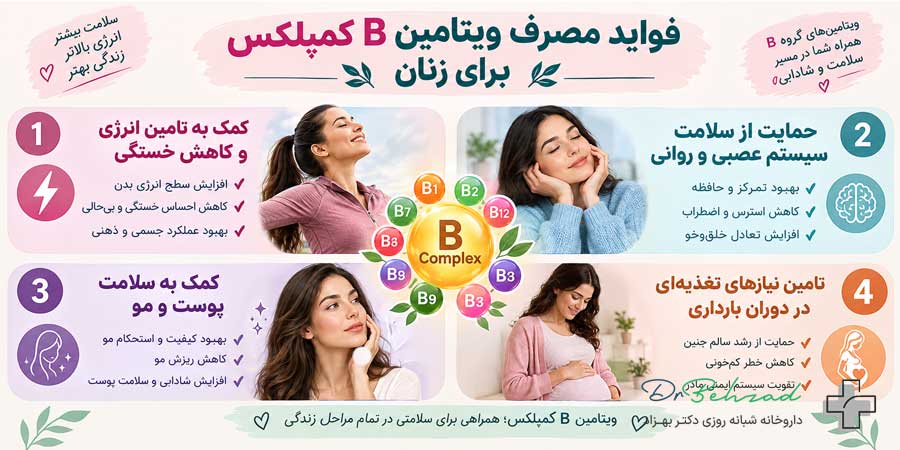 علائم کمبود ویتامین ب کمپلکس در زنان چیست؟ 5 فواید مصرف ویتامین B کمپلکس برای زنان